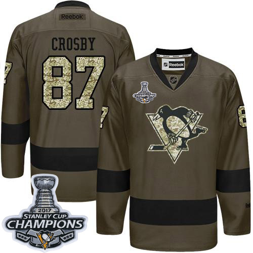 Penguins #87 Sidney Crosby Green Salute to Service Stanley Cup Finals Champions Stitched NHL Jersey - Click Image to Close